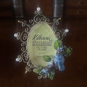Vintage Katherine's Collection Blue Bird Jeweled & Pearl Picture Frame